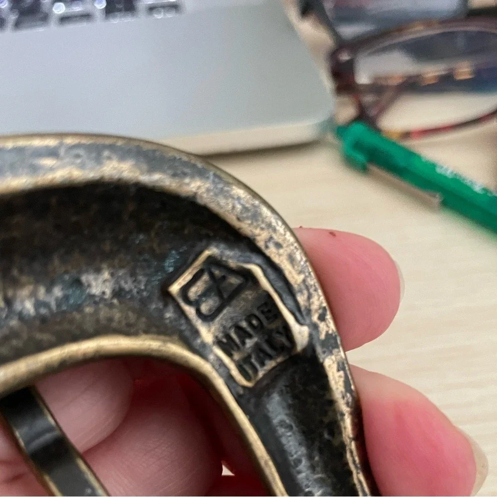 Signed POST &‎ Co Genuine Italian Leather Belt Silver Leaf Buckle